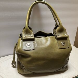 Francesco Biasia Olive Green Pebbled Leather Double Handle Satchel Shoulder bag